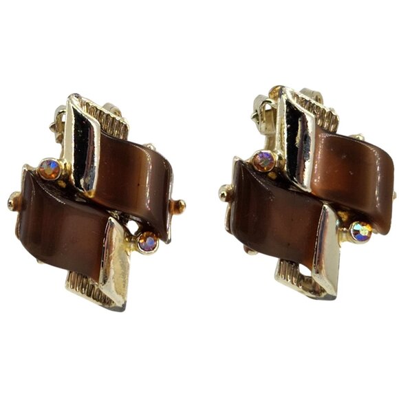 Vintage 1950s Root Beer Brown Rhinestone Necklace Bracelet Earrings Set - Picture 7 of 7